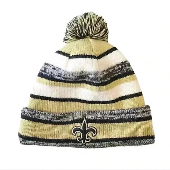 New Era NFL New Orleans Saints Hat Toque Beanie Pom Pom Yellow Black White - Picture 2 of 11